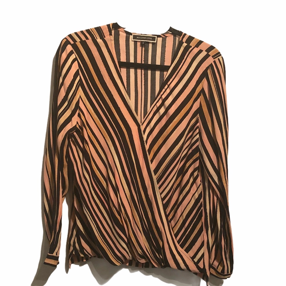 Melanie Lyn Bestseller Low V-neck Flowing Blouse 8